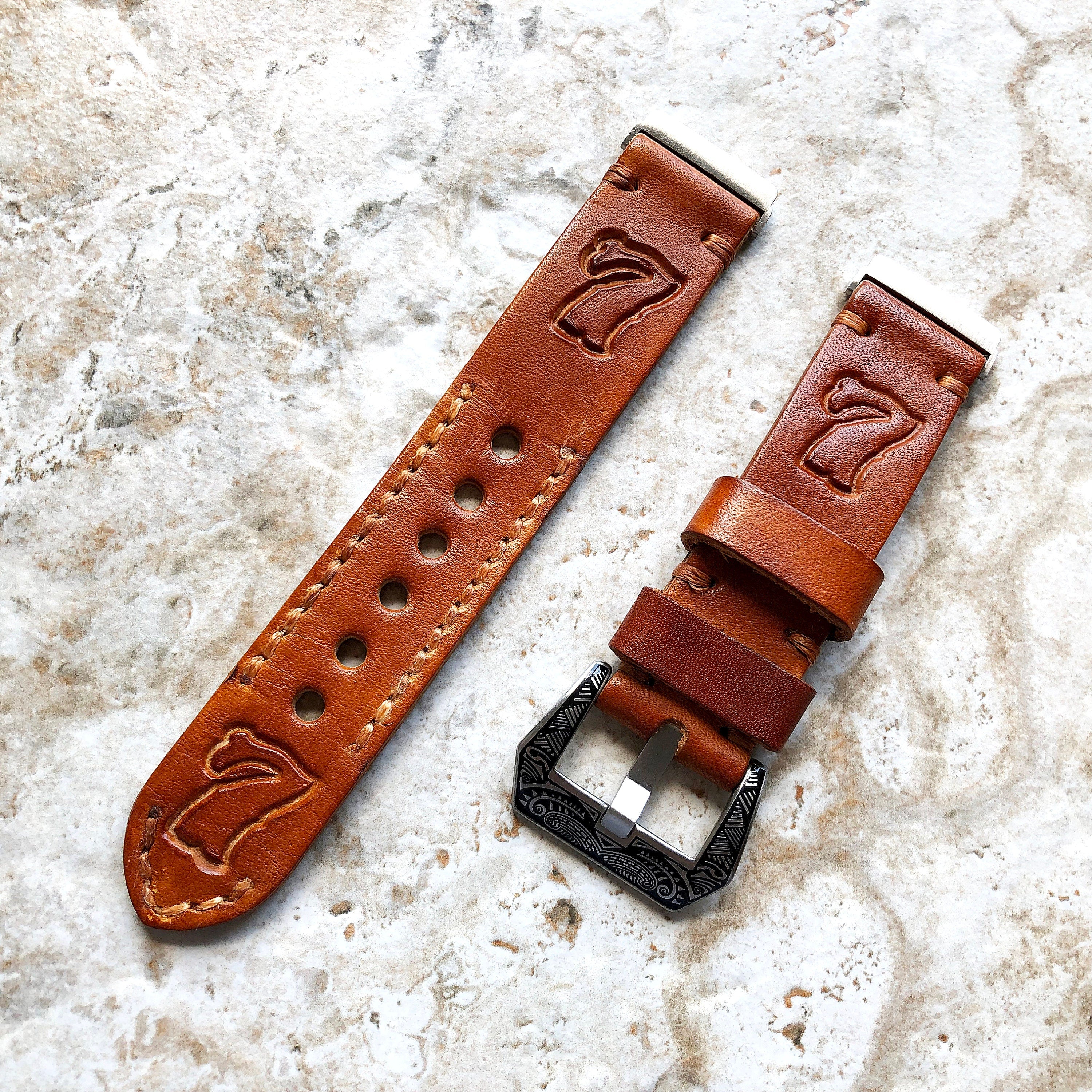 Bands for Fitbit Versa 2 3 4 Sense 2 Customizable Embossed Brown Leather Strap Watch Band Bracelet Engraved Silver Rose Gold Black Finish